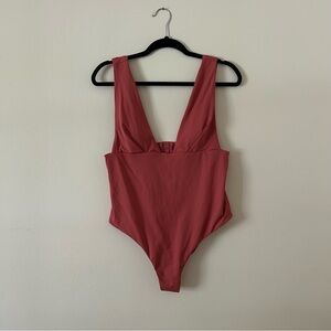 Zara // Like New Garnet Pleated Deep Plunge One Piece Bathing Suit